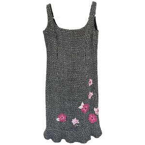 Muse‎ Women’s Black and White Tweed Dress with Floral Embroidery Accents  Sz 6